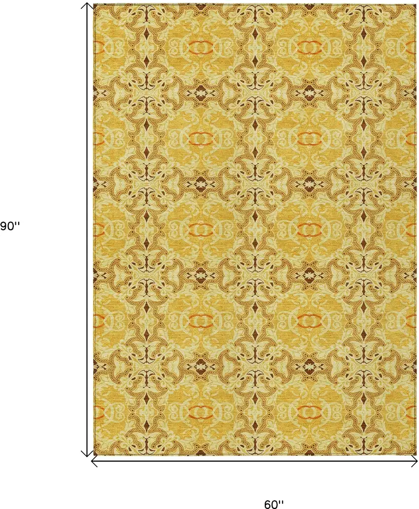Orange Copper And Gold Medallion Washable Indoor Outdoor Area Rug Photo 3