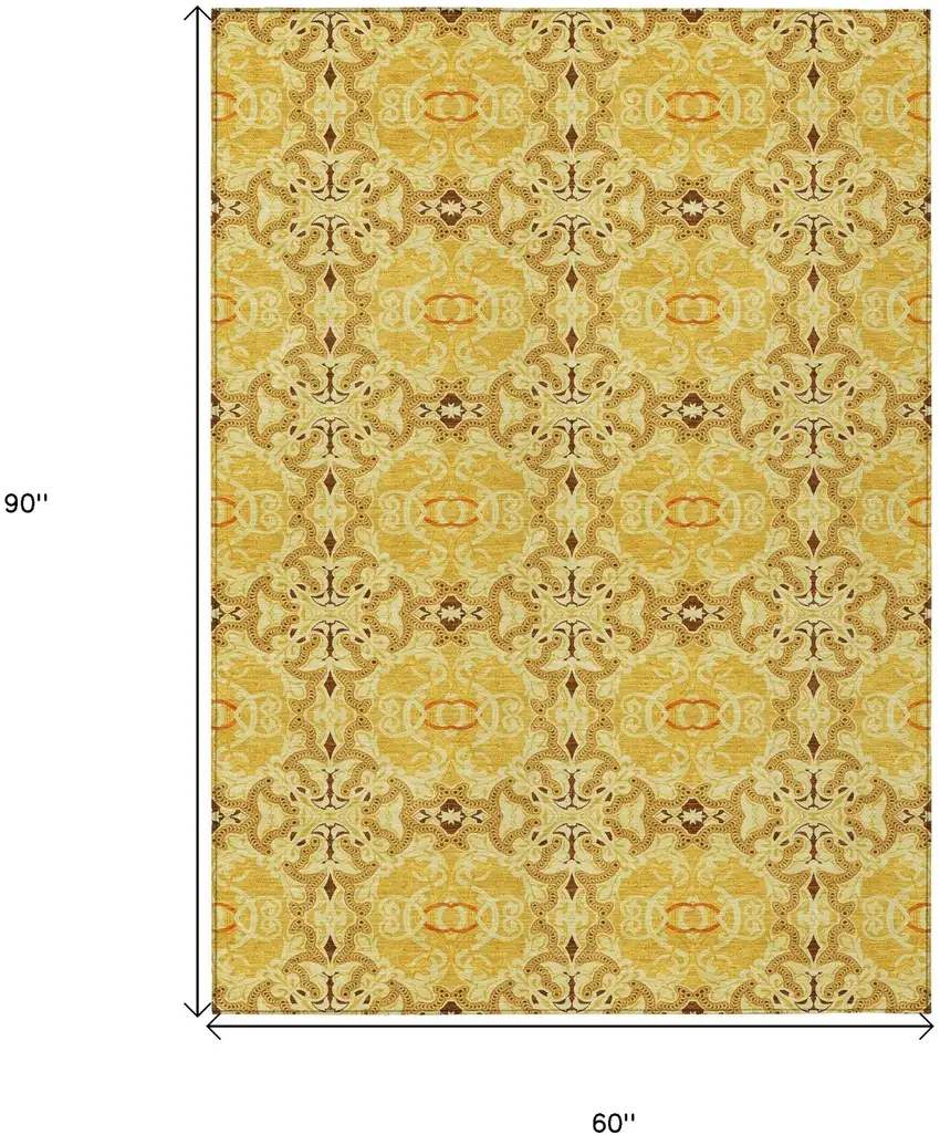 Orange Copper And Gold Medallion Washable Indoor Outdoor Area Rug Photo 3