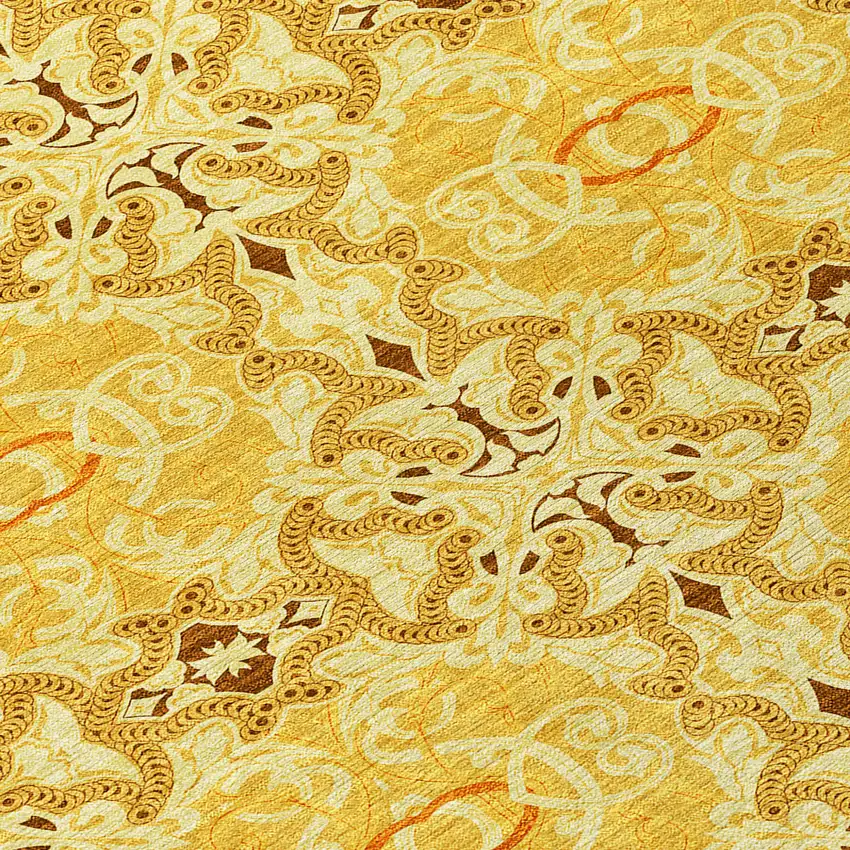 Orange Copper And Gold Medallion Washable Indoor Outdoor Area Rug Photo 6