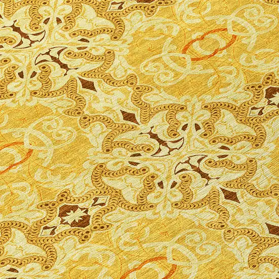 Orange Copper And Gold Medallion Washable Indoor Outdoor Area Rug Photo 6