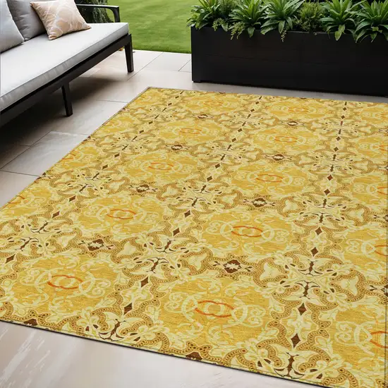 Orange Copper And Gold Medallion Washable Indoor Outdoor Area Rug Photo 1