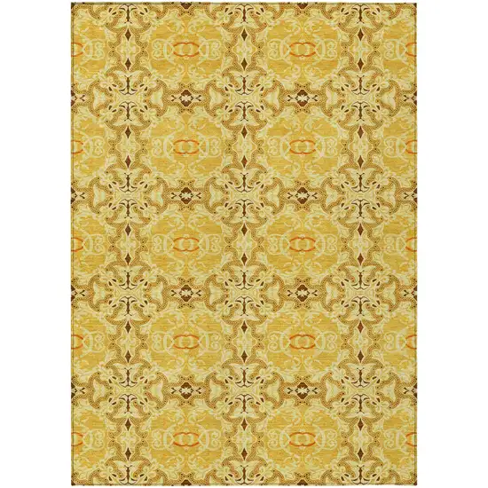 Orange Copper And Gold Medallion Washable Indoor Outdoor Area Rug Photo 2