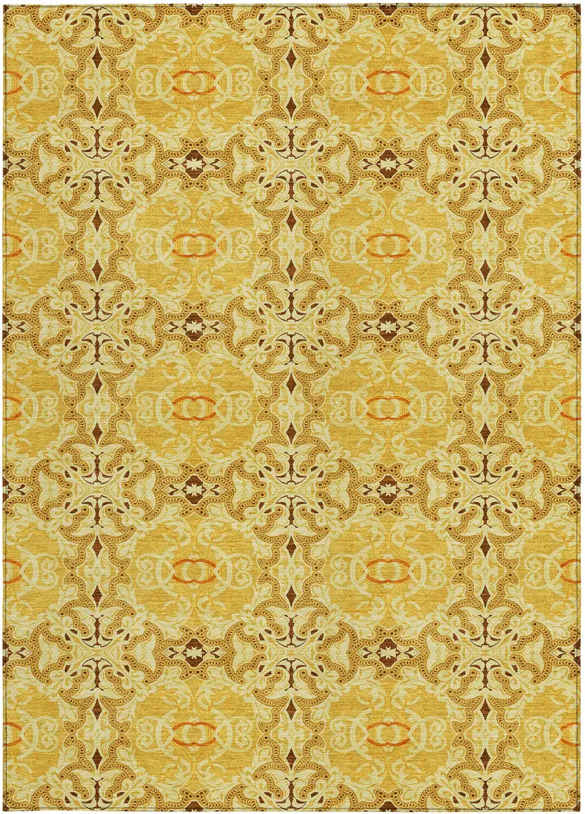 Orange Copper And Gold Medallion Washable Indoor Outdoor Area Rug Photo 8