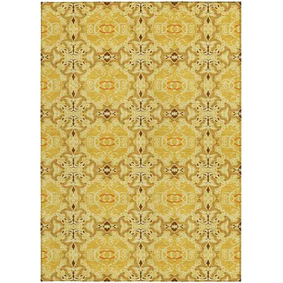 Orange Copper And Gold Medallion Washable Indoor Outdoor Area Rug Photo 8