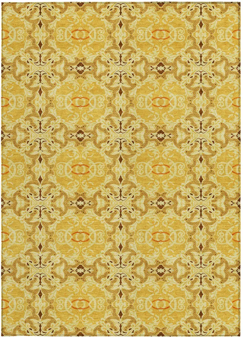 Orange Copper And Gold Medallion Washable Indoor Outdoor Area Rug Photo 8