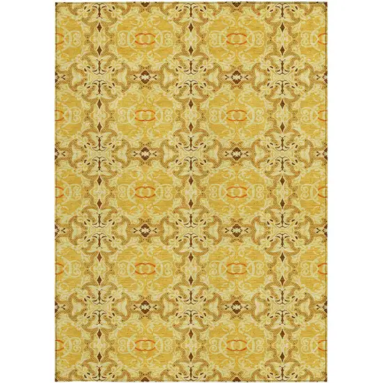 Orange Copper And Gold Medallion Washable Indoor Outdoor Area Rug Photo 8