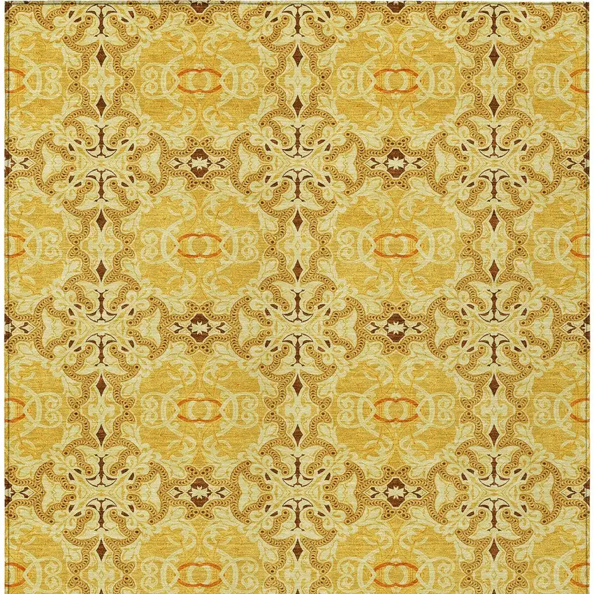 Orange Copper And Gold Medallion Washable Indoor Outdoor Area Rug Photo 8