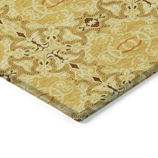 Orange Copper And Gold Medallion Washable Indoor Outdoor Area Rug Photo 5