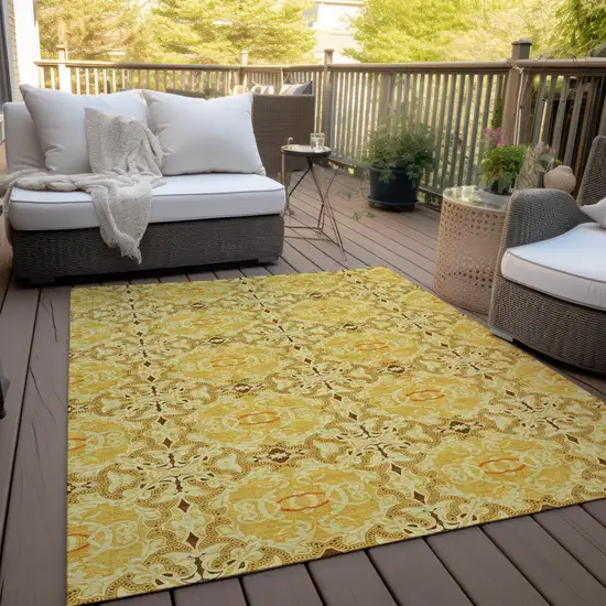 Orange Copper And Gold Medallion Washable Indoor Outdoor Area Rug Photo 9