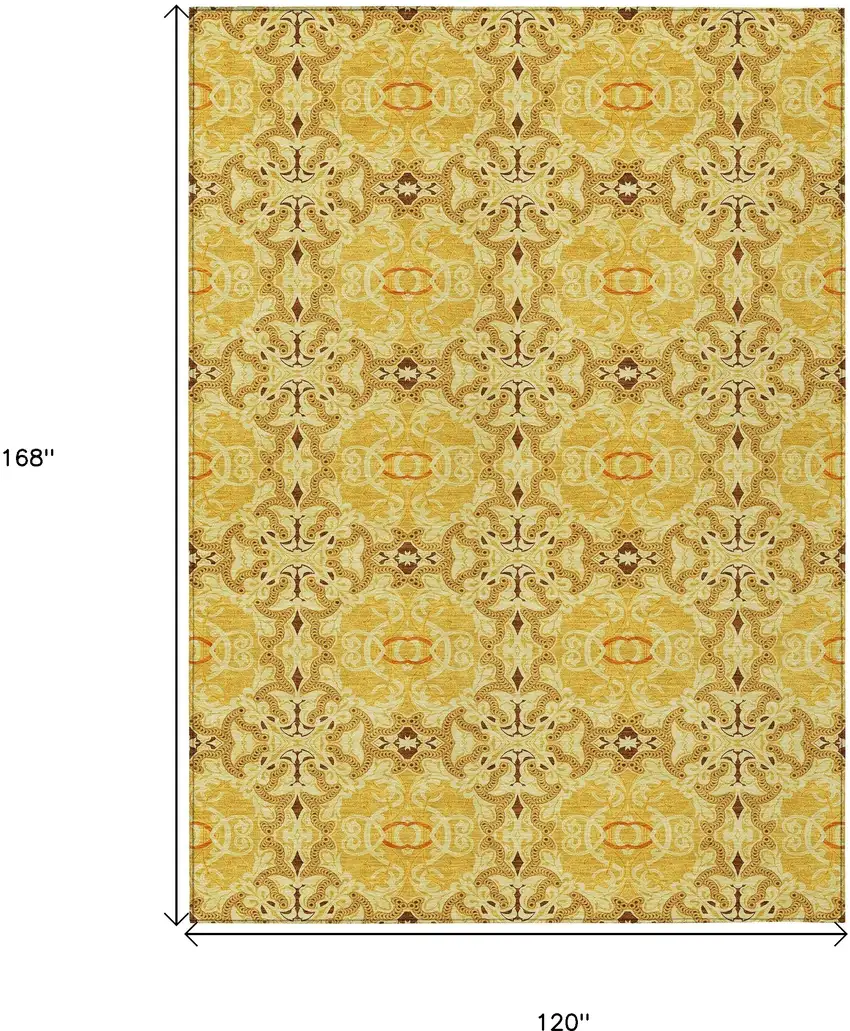 Orange Copper And Gold Medallion Washable Indoor Outdoor Area Rug Photo 3