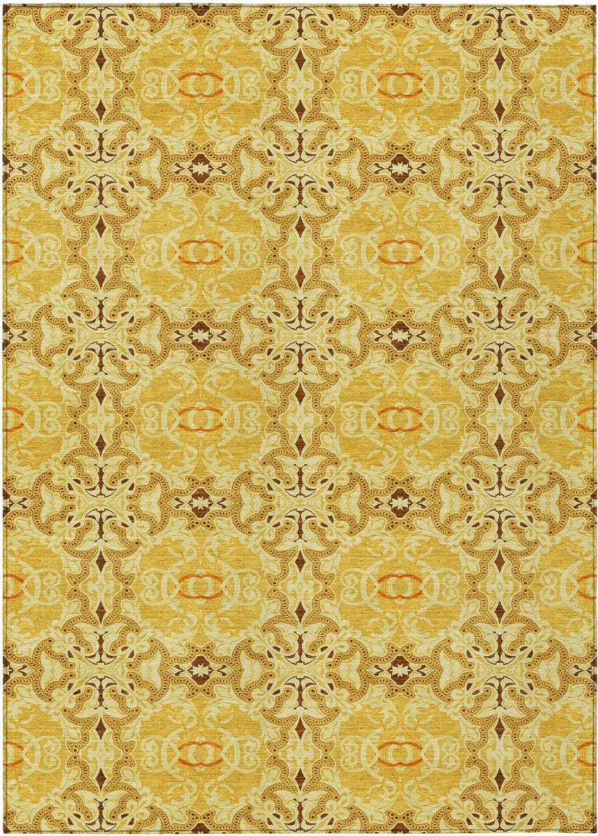 Orange Copper And Gold Medallion Washable Indoor Outdoor Area Rug Photo 2