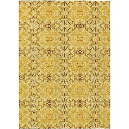 Orange Copper And Gold Medallion Washable Indoor Outdoor Area Rug Photo 2