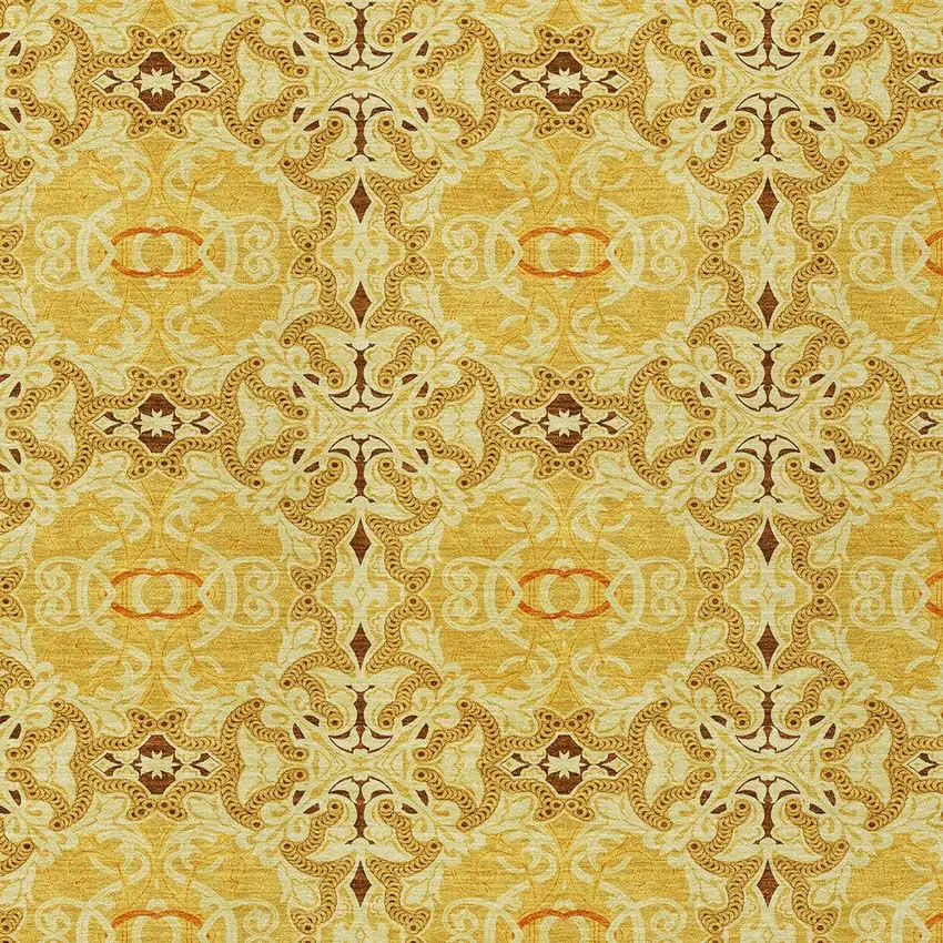 Orange Copper And Gold Medallion Washable Indoor Outdoor Area Rug Photo 7