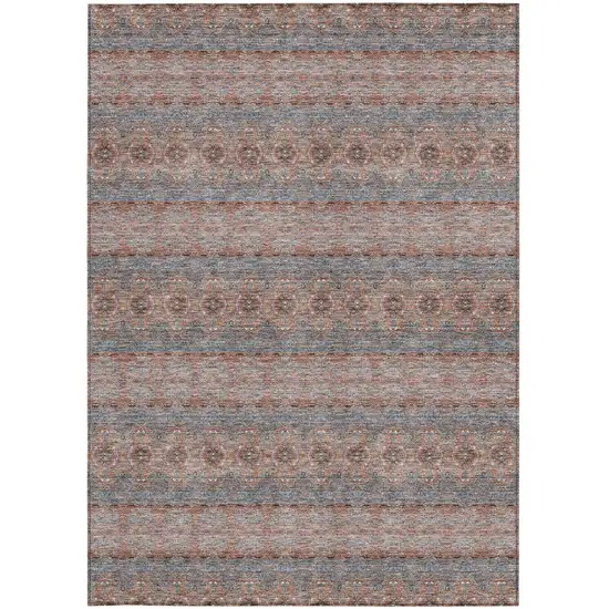 Orange Copper And Gray Floral Medallion Washable Indoor Outdoor Area Rug Photo 5