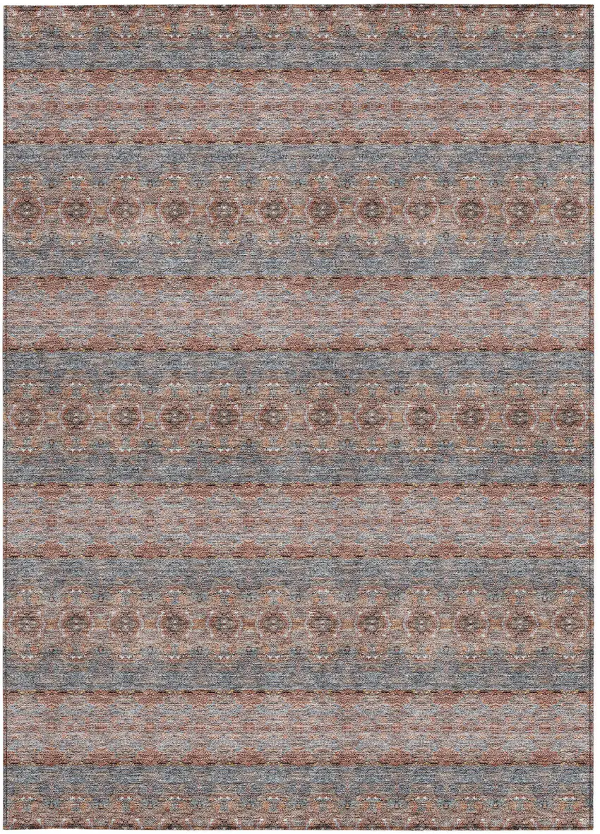 Orange Copper And Gray Floral Medallion Washable Indoor Outdoor Area Rug Photo 5