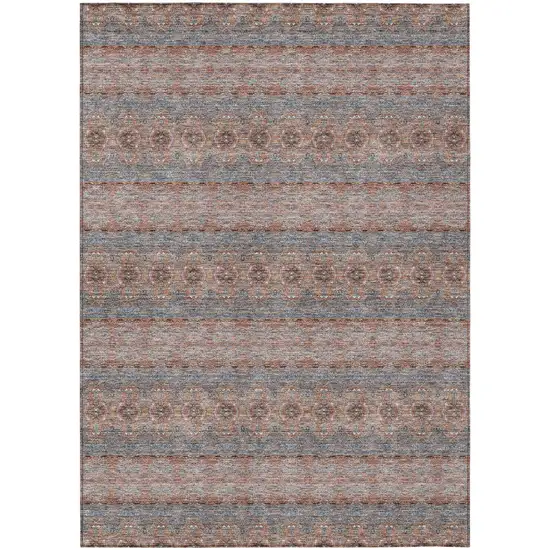 Orange Copper And Gray Floral Medallion Washable Indoor Outdoor Area Rug Photo 2