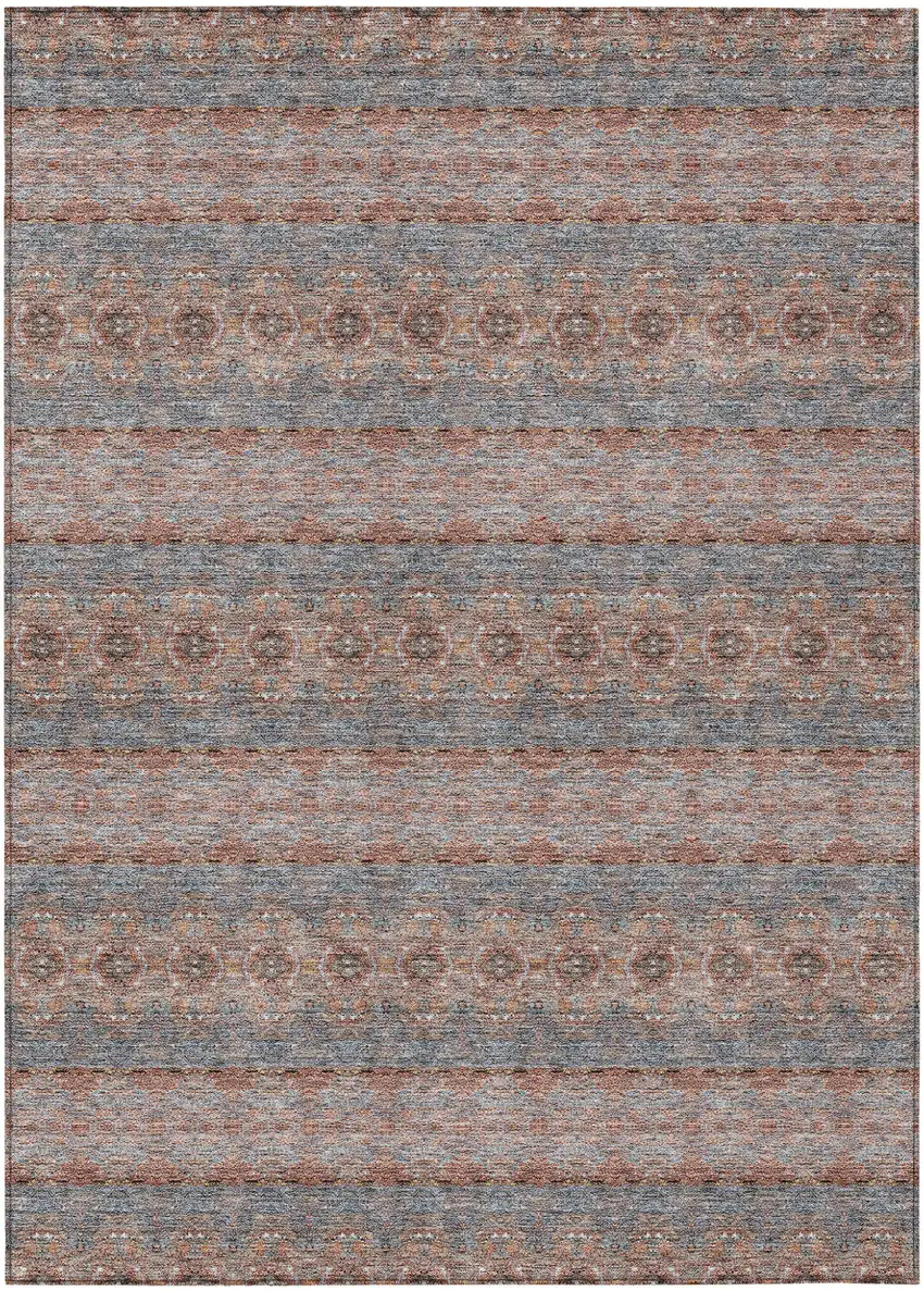 Orange Copper And Gray Floral Medallion Washable Indoor Outdoor Area Rug Photo 2