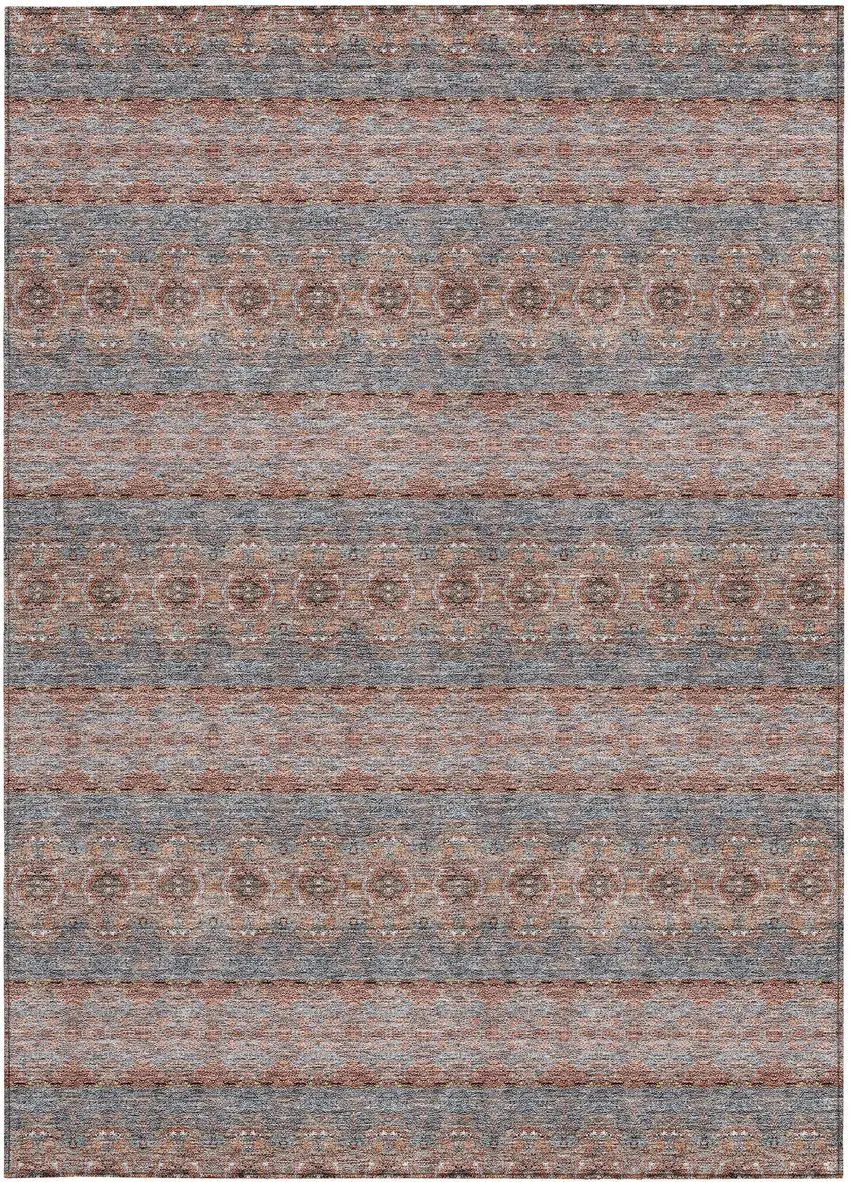Orange Copper And Gray Floral Medallion Washable Indoor Outdoor Area Rug Photo 5