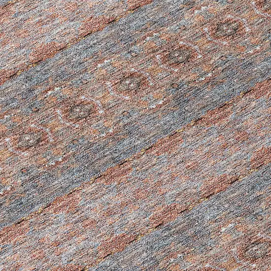 Orange Copper And Gray Floral Medallion Washable Indoor Outdoor Area Rug Photo 6