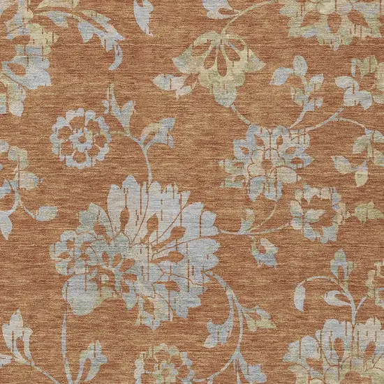 Orange Copper And Gray Floral Washable Indoor Outdoor Area Rug Photo 7