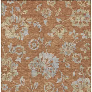 Photo of Orange Copper And Gray Floral Washable Indoor Outdoor Area Rug