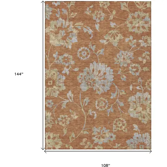 Orange Copper And Gray Floral Washable Indoor Outdoor Area Rug Photo 3