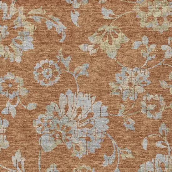 Orange Copper And Gray Floral Washable Indoor Outdoor Area Rug Photo 7