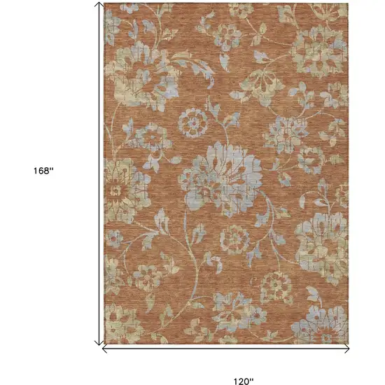 Orange Copper And Gray Floral Washable Indoor Outdoor Area Rug Photo 3