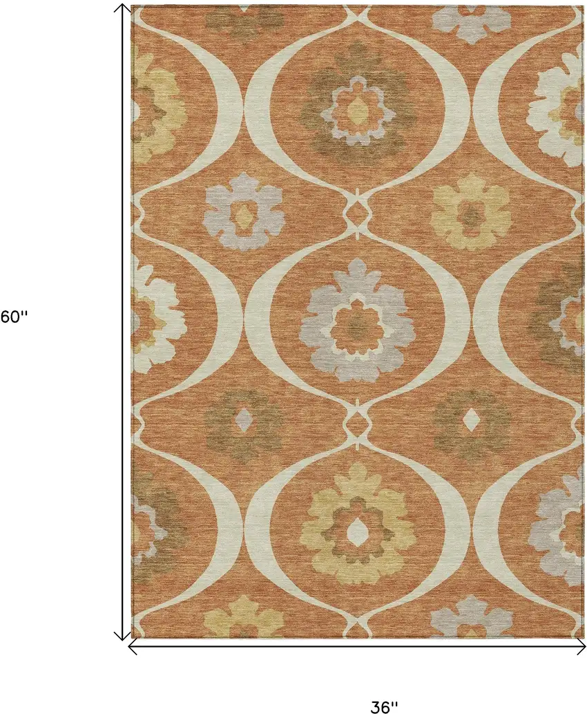 Orange Copper And Gray Medallion Washable Indoor Outdoor Area Rug Photo 3