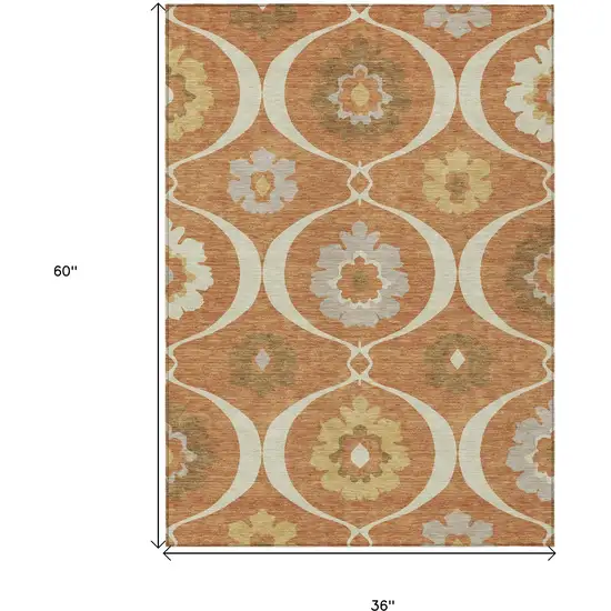 Orange Copper And Gray Medallion Washable Indoor Outdoor Area Rug Photo 3
