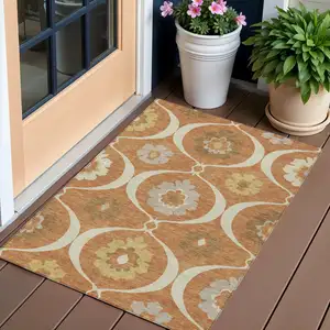 Photo of Orange Copper And Gray Medallion Washable Indoor Outdoor Area Rug