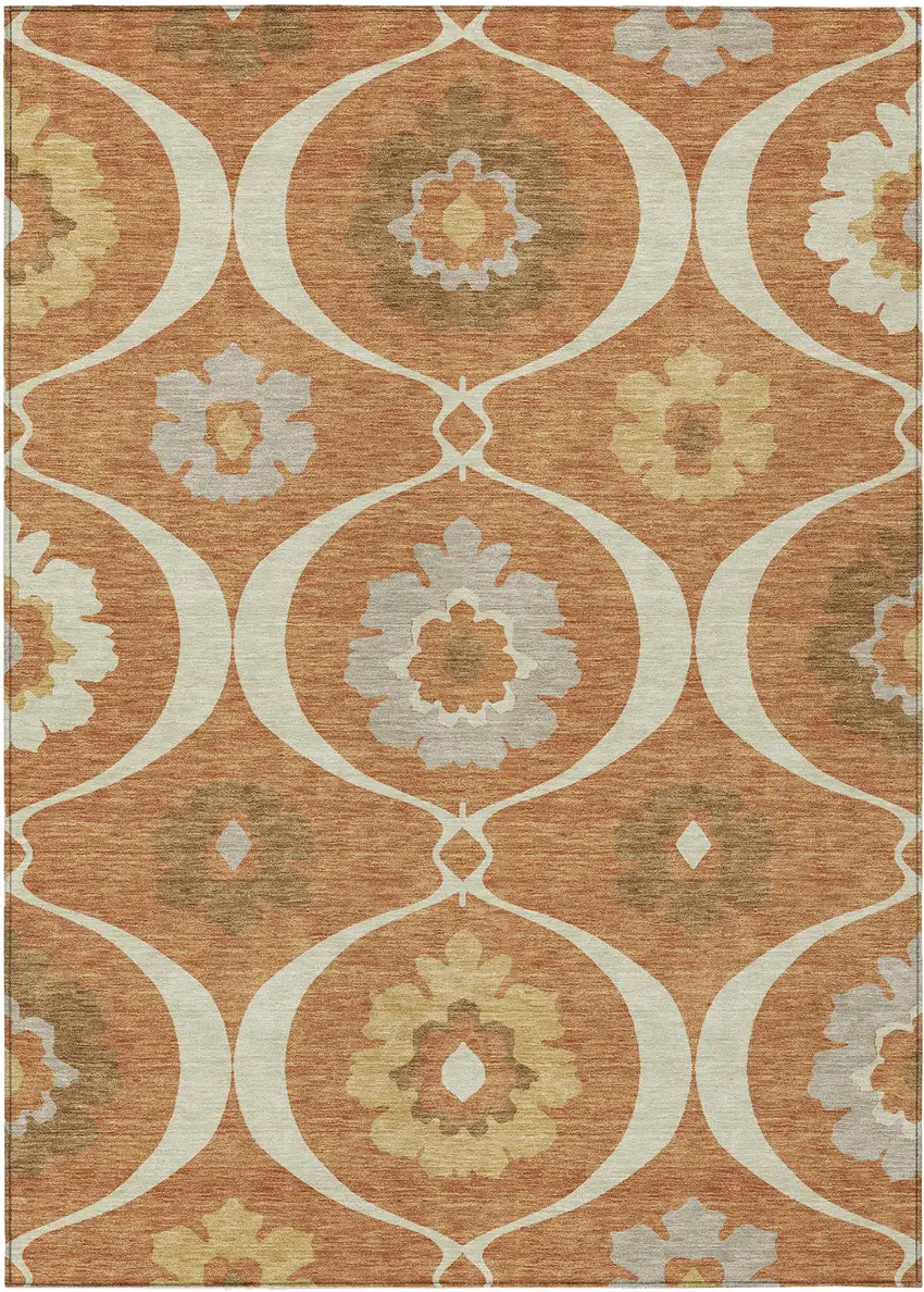 Orange Copper And Gray Medallion Washable Indoor Outdoor Area Rug Photo 2
