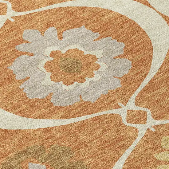 Orange Copper And Gray Medallion Washable Indoor Outdoor Area Rug Photo 6