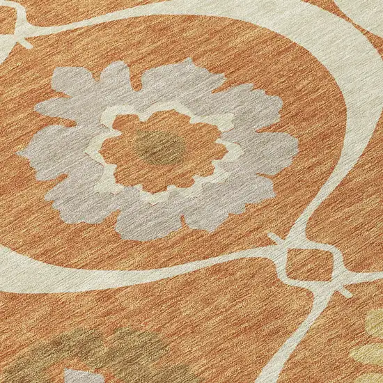 Orange Copper And Gray Medallion Washable Indoor Outdoor Area Rug Photo 6
