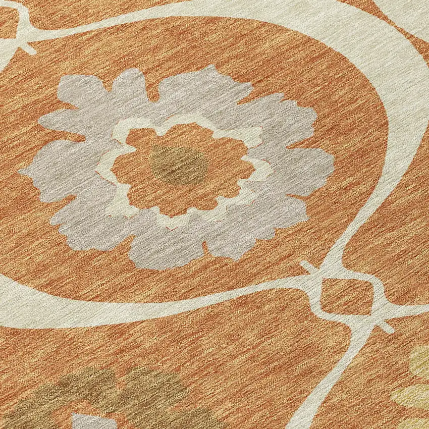 Orange Copper And Gray Medallion Washable Indoor Outdoor Area Rug Photo 6
