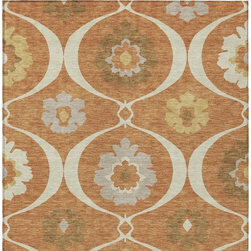 Orange Copper And Gray Medallion Washable Indoor Outdoor Area Rug Photo 7
