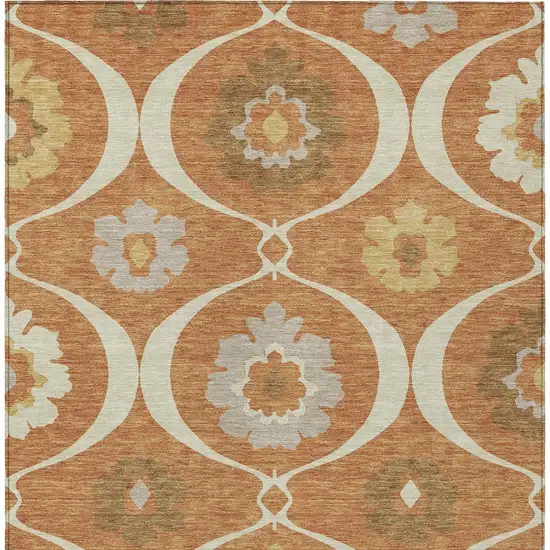 Orange Copper And Gray Medallion Washable Indoor Outdoor Area Rug Photo 7