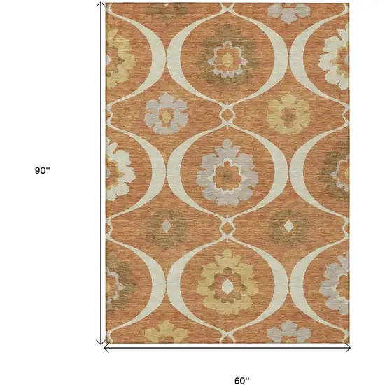 Orange Copper And Gray Medallion Washable Indoor Outdoor Area Rug Photo 8