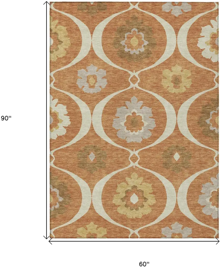 Orange Copper And Gray Medallion Washable Indoor Outdoor Area Rug Photo 8