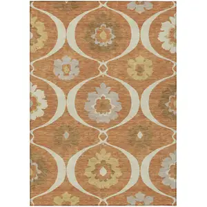 Photo of Orange Copper And Gray Medallion Washable Indoor Outdoor Area Rug