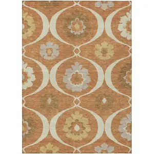 Photo of Orange Copper And Gray Medallion Washable Indoor Outdoor Area Rug