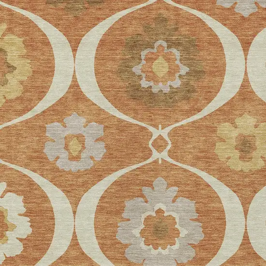Orange Copper And Gray Medallion Washable Indoor Outdoor Area Rug Photo 4