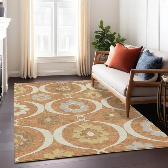 Orange Copper And Gray Medallion Washable Indoor Outdoor Area Rug Photo 9