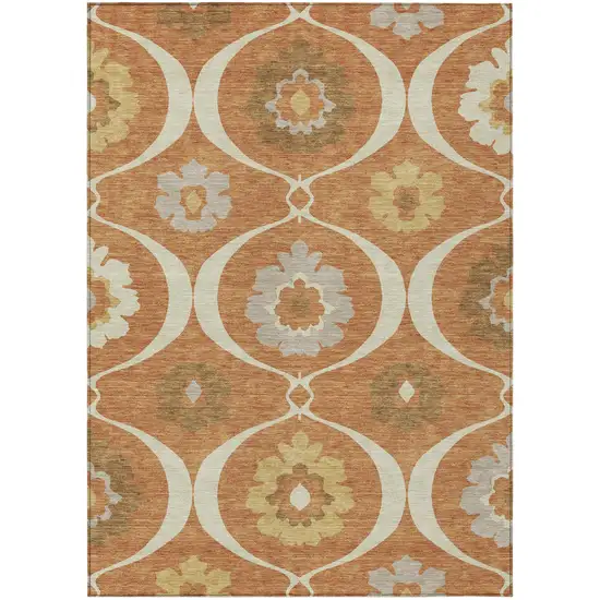 Orange Copper And Gray Medallion Washable Indoor Outdoor Area Rug Photo 2