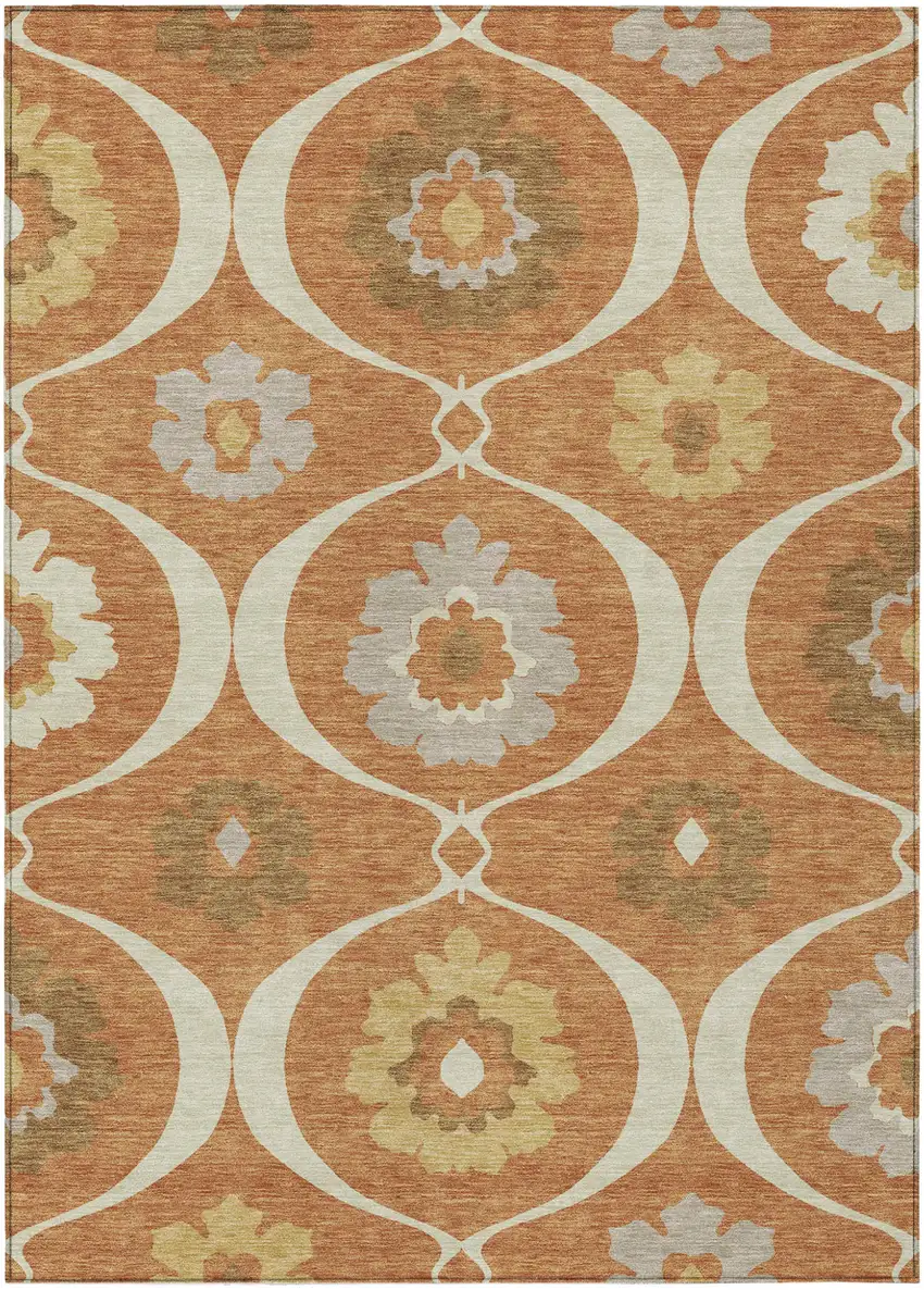 Orange Copper And Gray Medallion Washable Indoor Outdoor Area Rug Photo 2