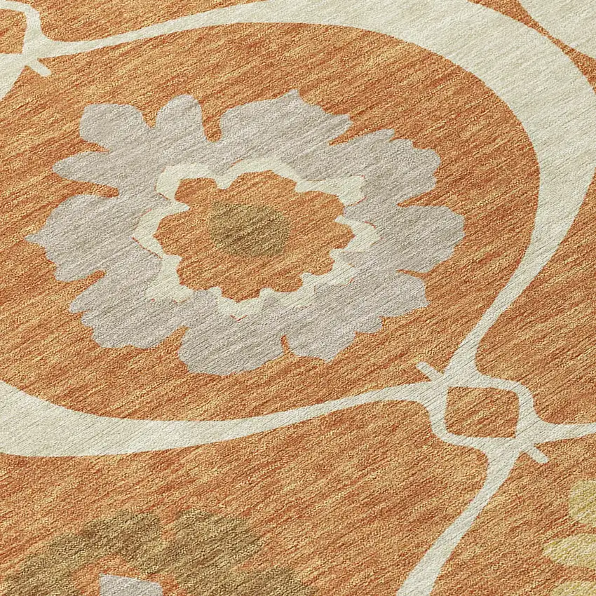 Orange Copper And Gray Medallion Washable Indoor Outdoor Area Rug Photo 6