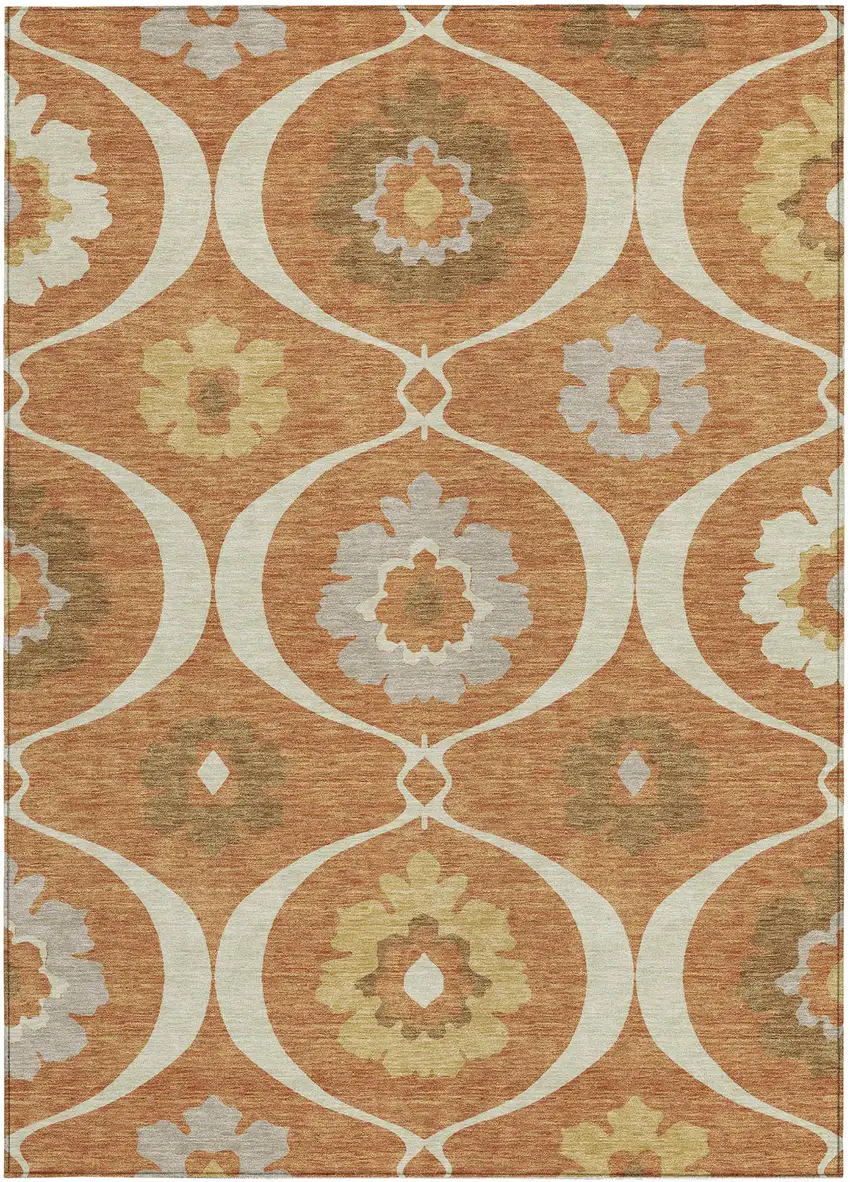 Orange Copper And Gray Medallion Washable Indoor Outdoor Area Rug Photo 8