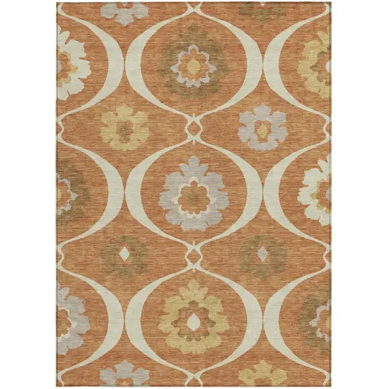 Orange Copper And Gray Medallion Washable Indoor Outdoor Area Rug Photo 8