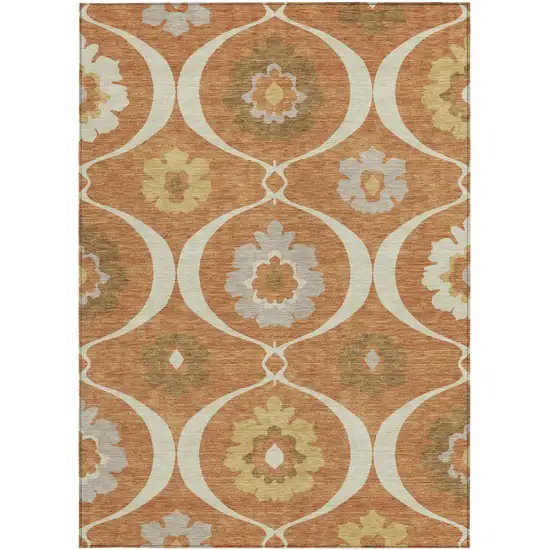 Orange Copper And Gray Medallion Washable Indoor Outdoor Area Rug Photo 8