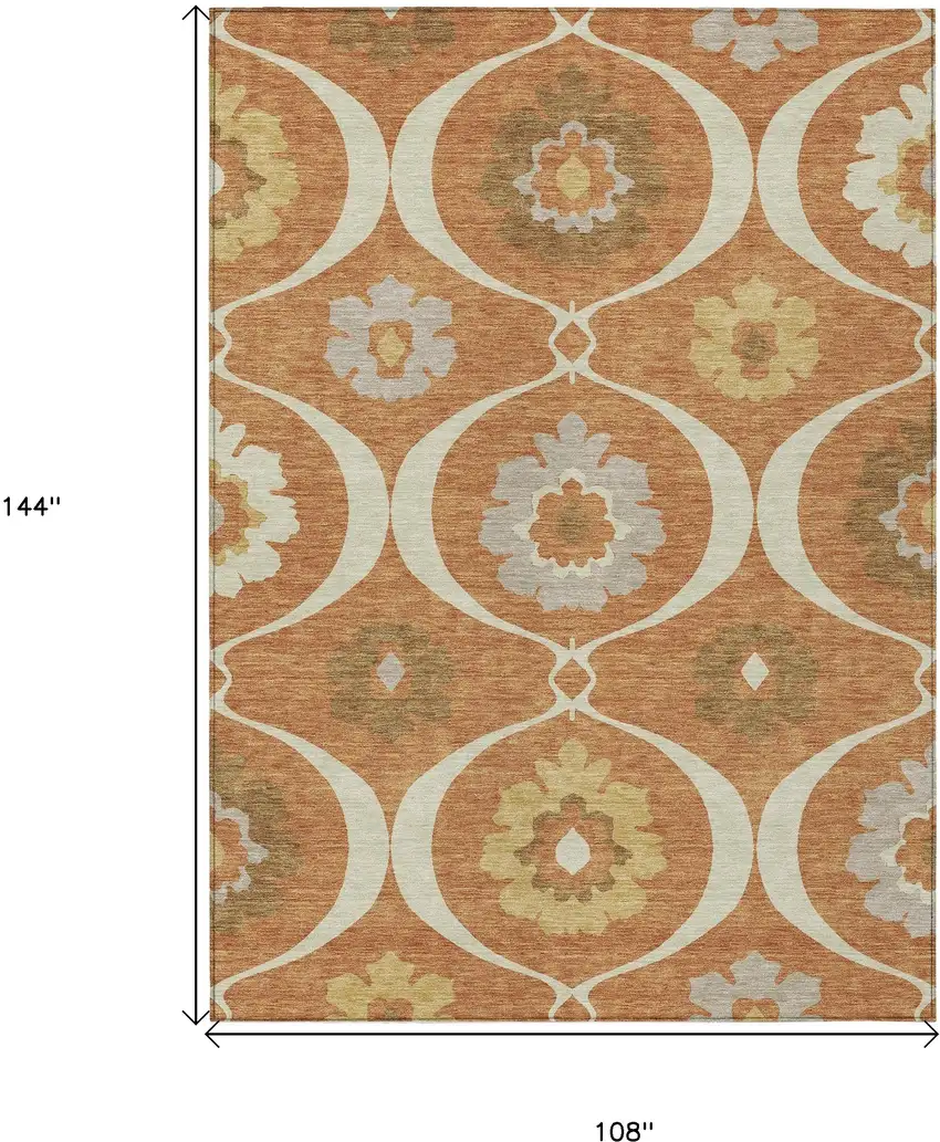Orange Copper And Gray Medallion Washable Indoor Outdoor Area Rug Photo 3
